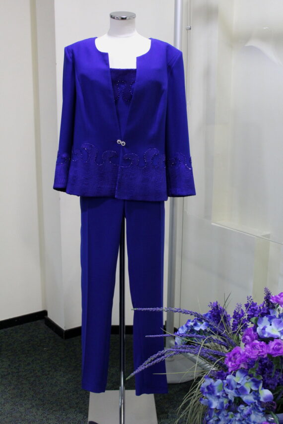 Completo 3pz. Blu royal pantalone, top e giacca con inserti ricamati