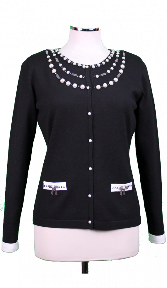 Maglia poliviscosa profilata bianca con perle e swarovski